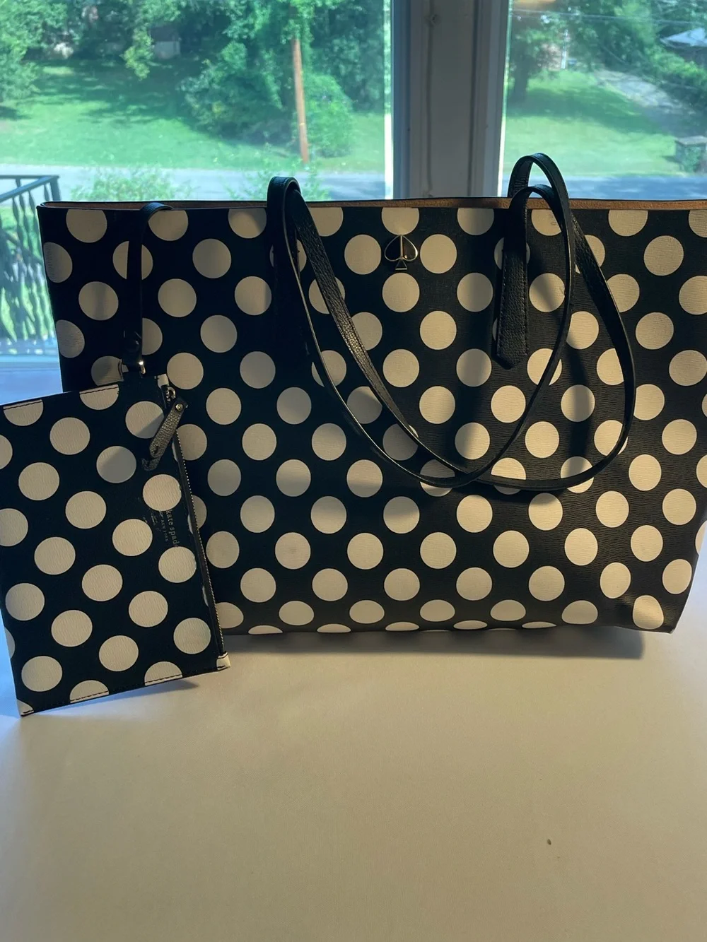 🔥 Kate Spade New York Black White Polka Dot Tote + Wristlet